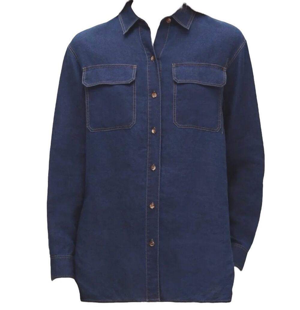 Lafayette 148 Linen Shirt Top Women Size XL Oversized Blue Denim Look Everson